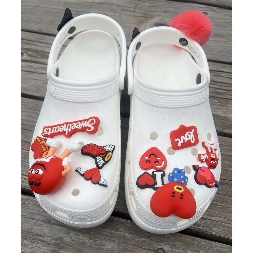 Crocs Classic Platform Clogs Women’s 9 White Heart Love Valentine Charms 206750 - Picture 2 of 13